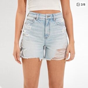 American Eagle Outfitters Light Blue Ripped Jean Mom Shorts